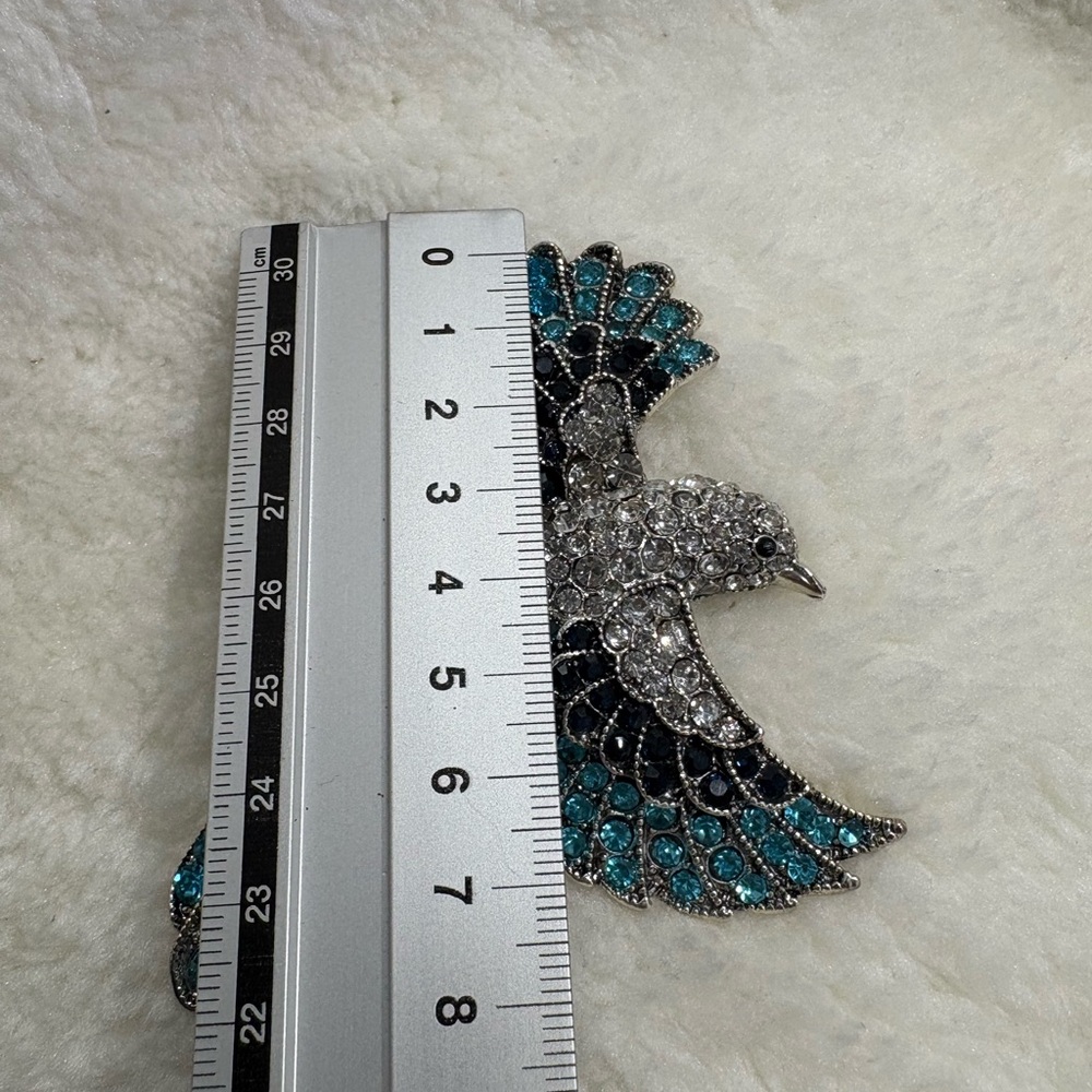 Sparkling Blue and Silver Bird Brooch - Picture 4 of 6